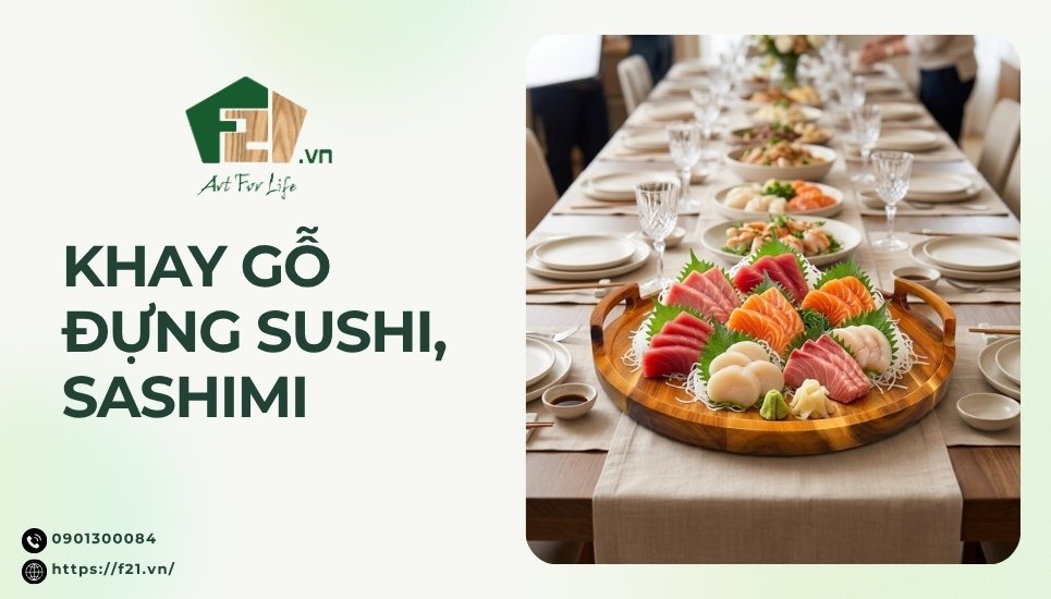 Khay gỗ đựng sushi, sashimi đẹp và tiện lợi cho gia đình, nhà hàng