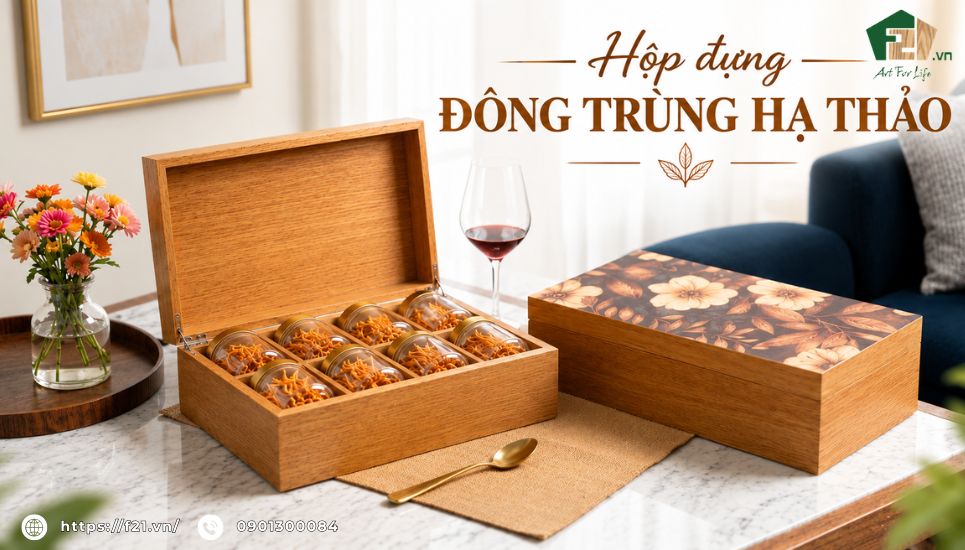 Hộp đựng đông trùng hạ thảo bằng gỗ cao cấp tại F21