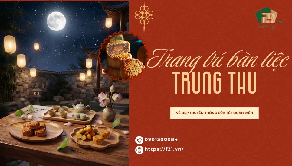 Trang trí bàn tiệc trung thu ấn tượng với đĩa gỗ sang trọng