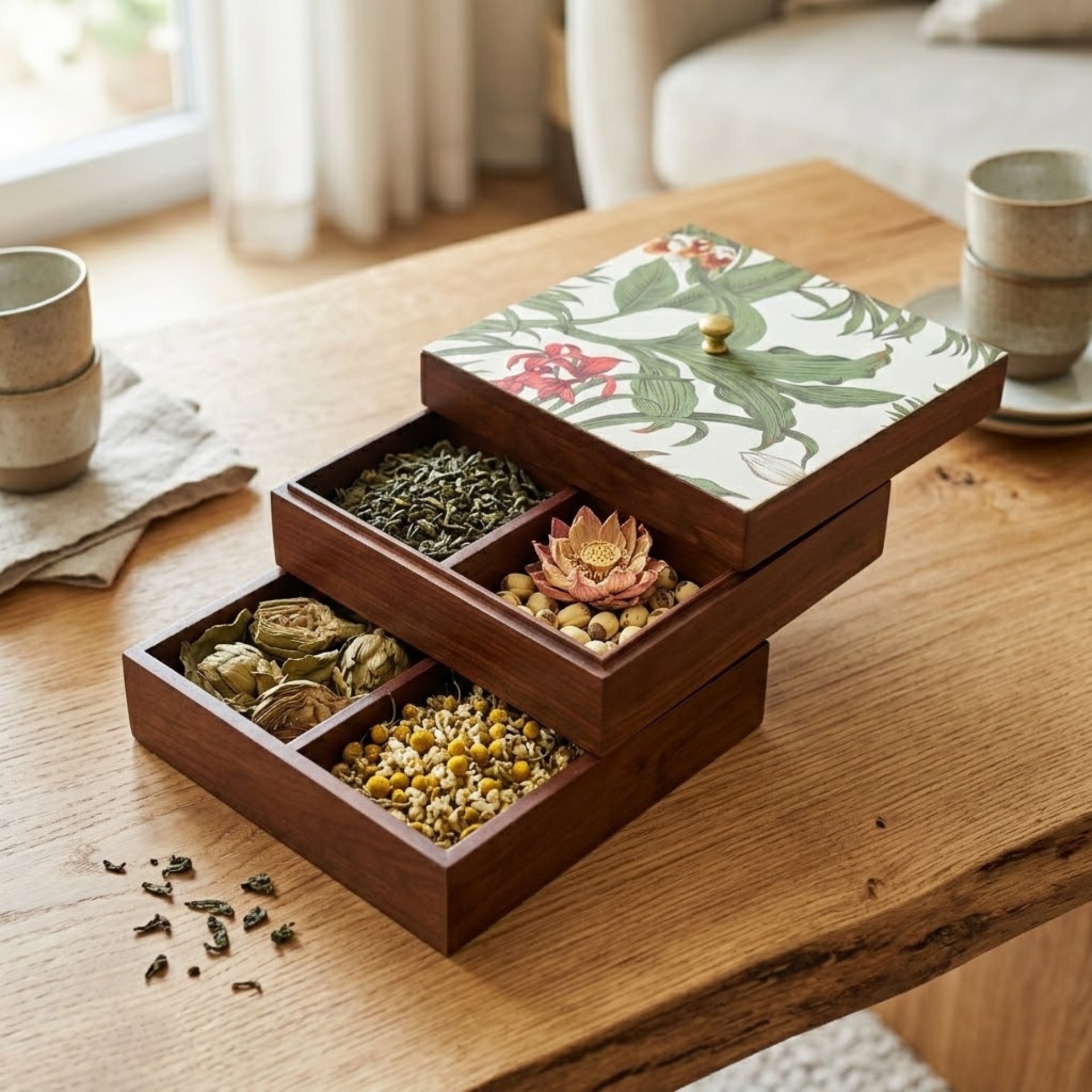 Hộp gỗ vuông đựng trà bánh
