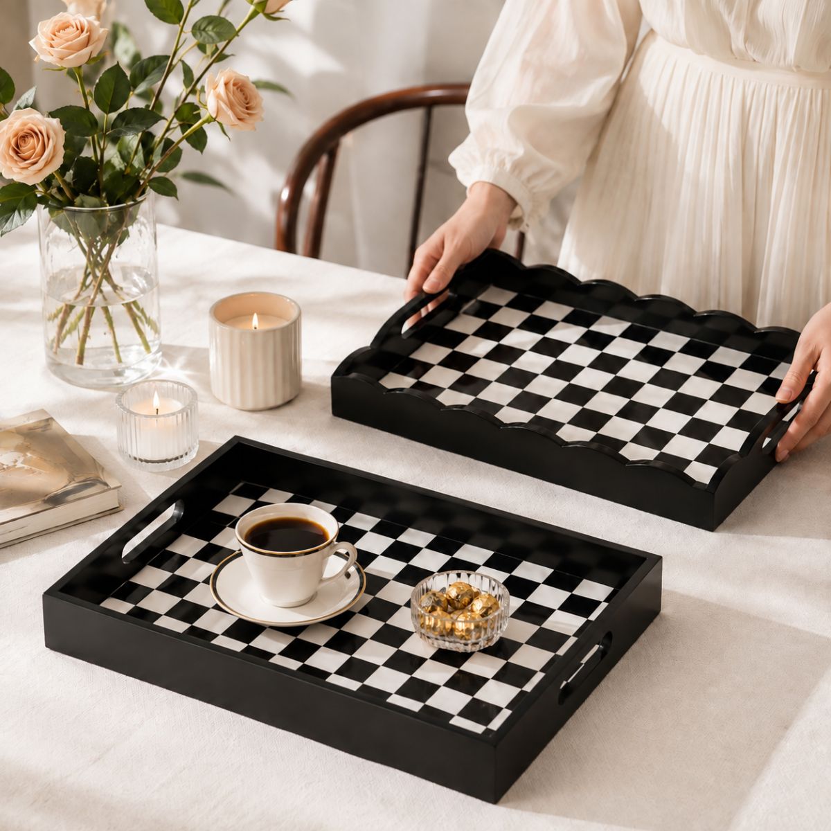 🖤 Khay caro đen trắng - Điểm chạm nghệ thuật cho góc nhỏ
