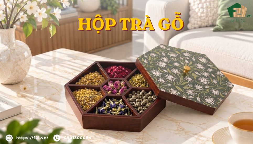 Hộp trà gỗ biếu Tết: Thiết kế tinh tế, quà tặng ý nghĩa