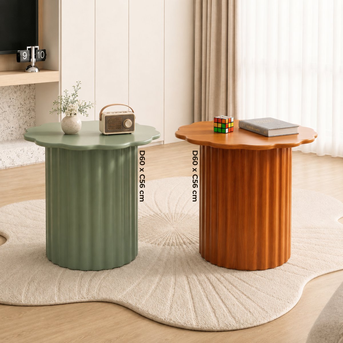 Bàn trà gỗ tròn thiết kế hình trụ nhiều cánh hoa độc đáo F21