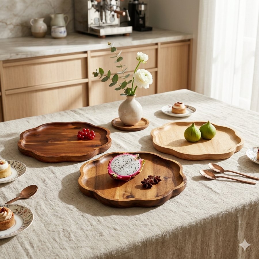 đĩa gỗ decor bàn tiệc đẹp