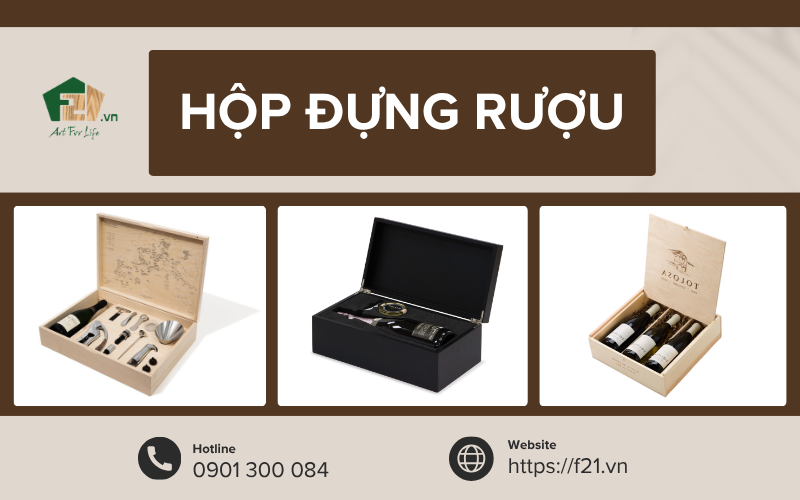 Hộp gỗ đựng rượu vang in logo sang trọng - Quà tặng doanh nghiệp