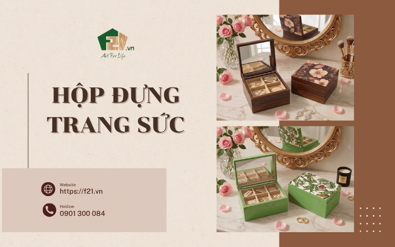 Hộp đựng trang sức bằng gỗ đẹp, thiết kế nghệ thuật