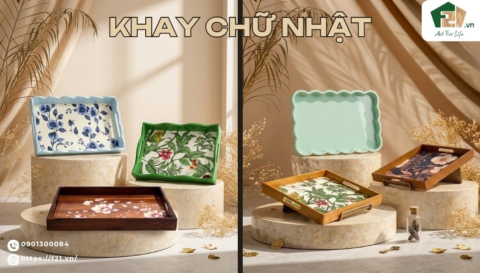 Khay chữ nhật bằng gỗ đựng bằng khen, sang trọng, tinh tế