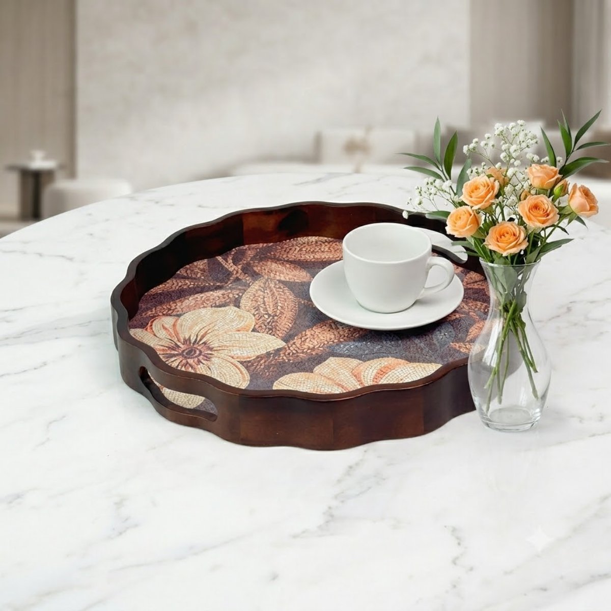 Khay gỗ hoa Hải Quỳ: Du ngoạn trà đạo tại gia