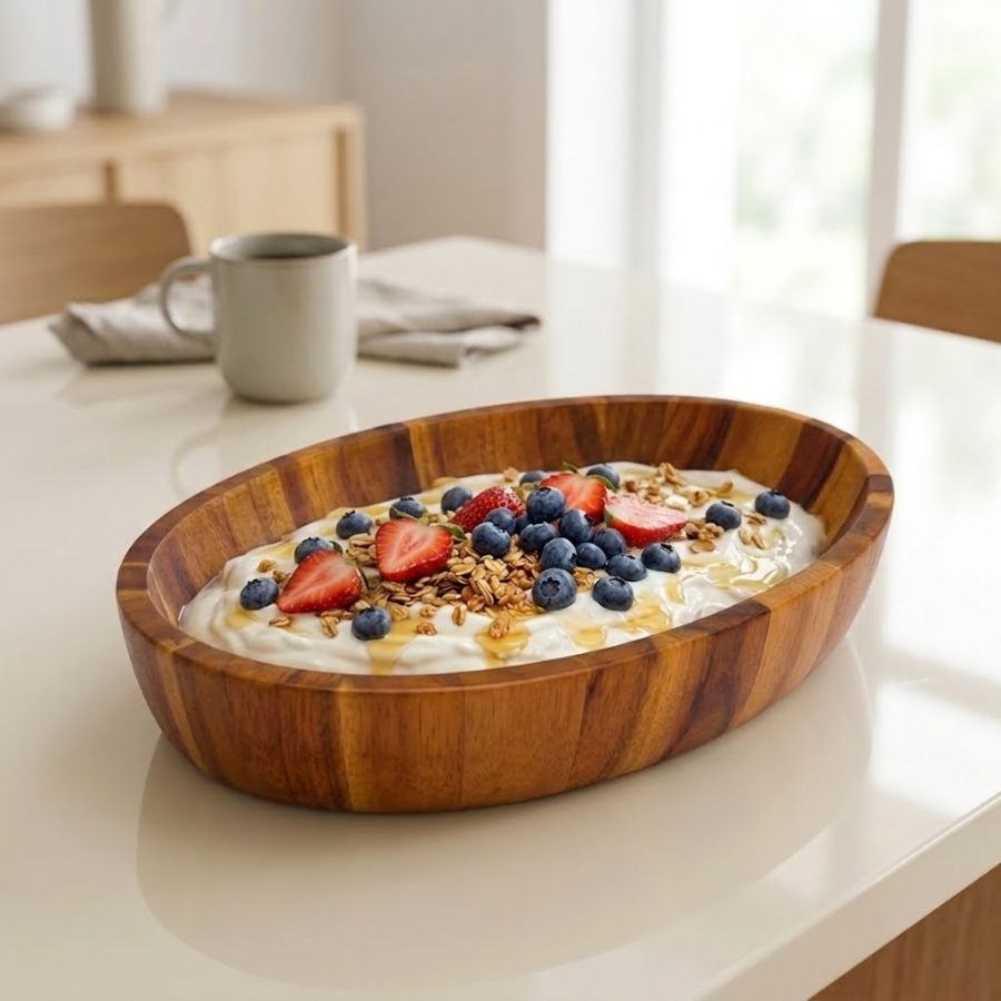 Tô gỗ oval đựng sữa chua