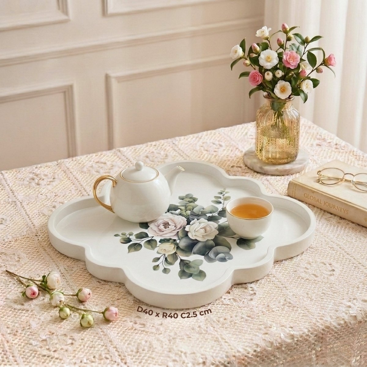 khay vuông sơn mài hoa hồng