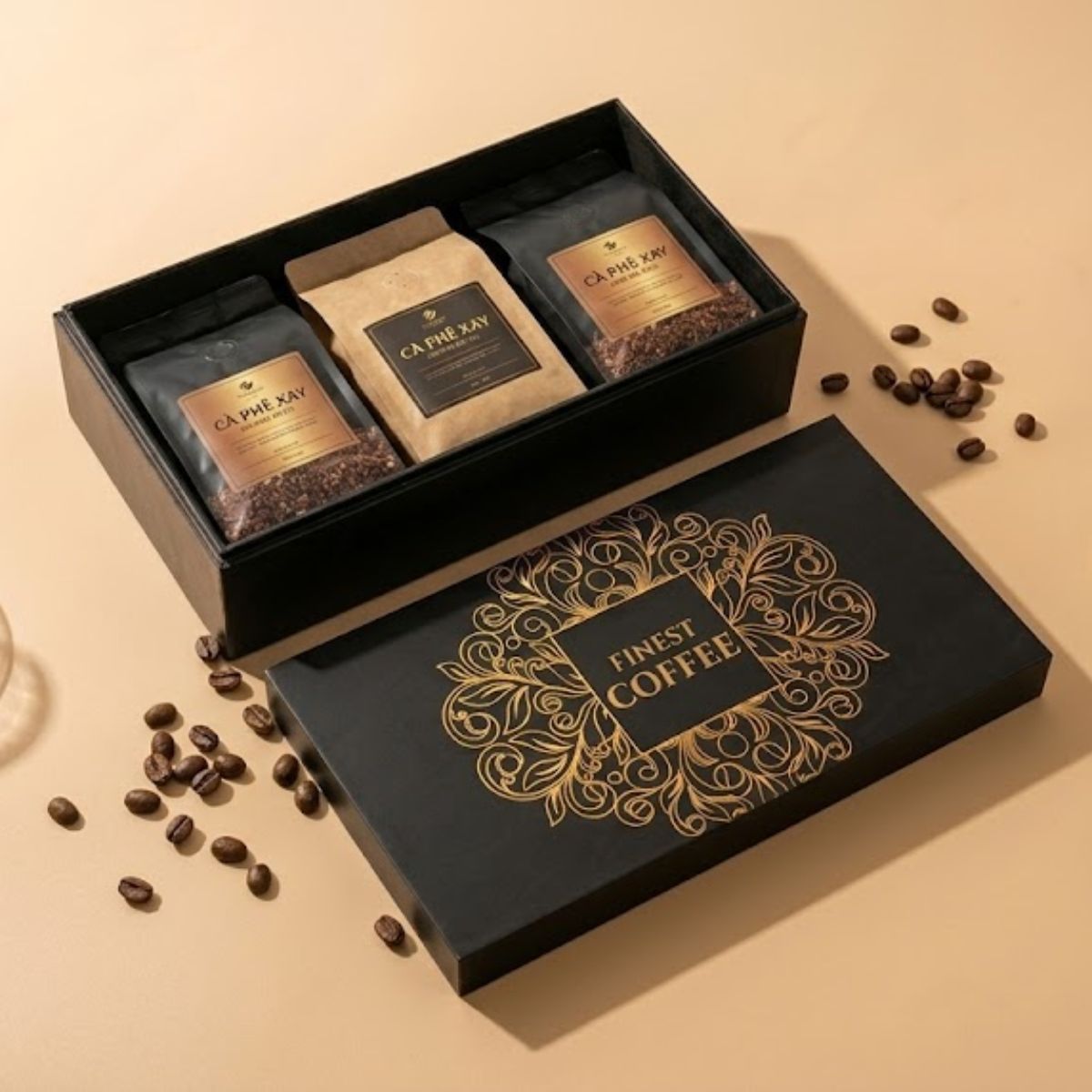 Hộp cafe đen sơn mài cao cấp