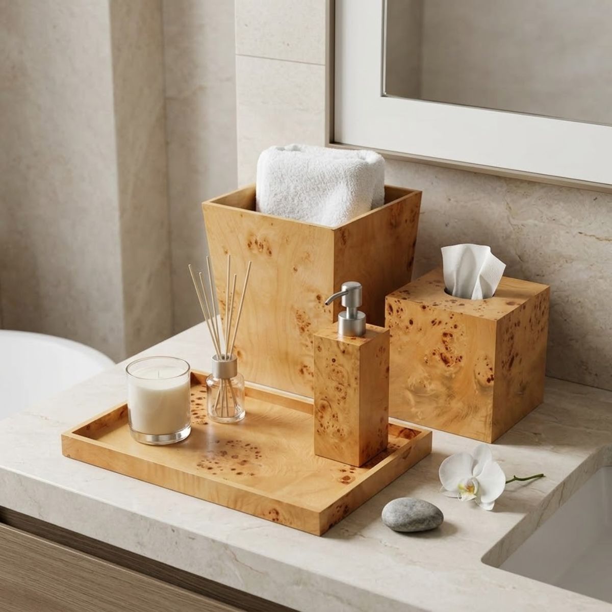 Bộ phụ kiện đồng bộ vân Burl