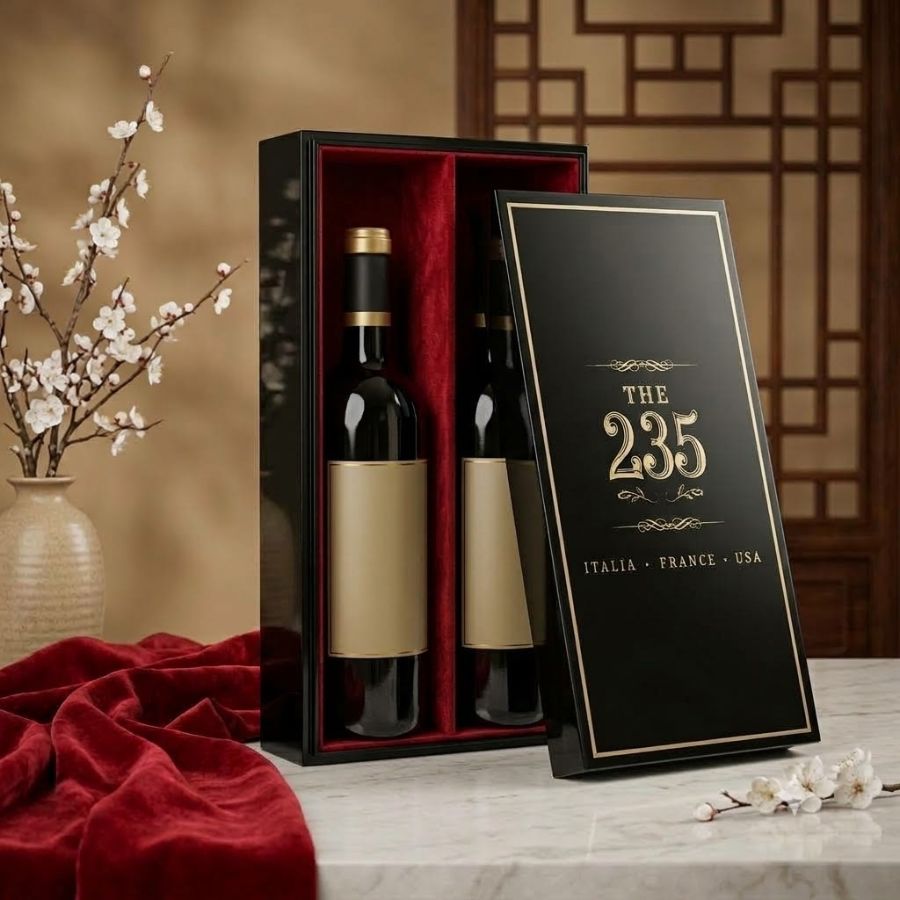Hộp đôi màu đen lót nhung đỏ