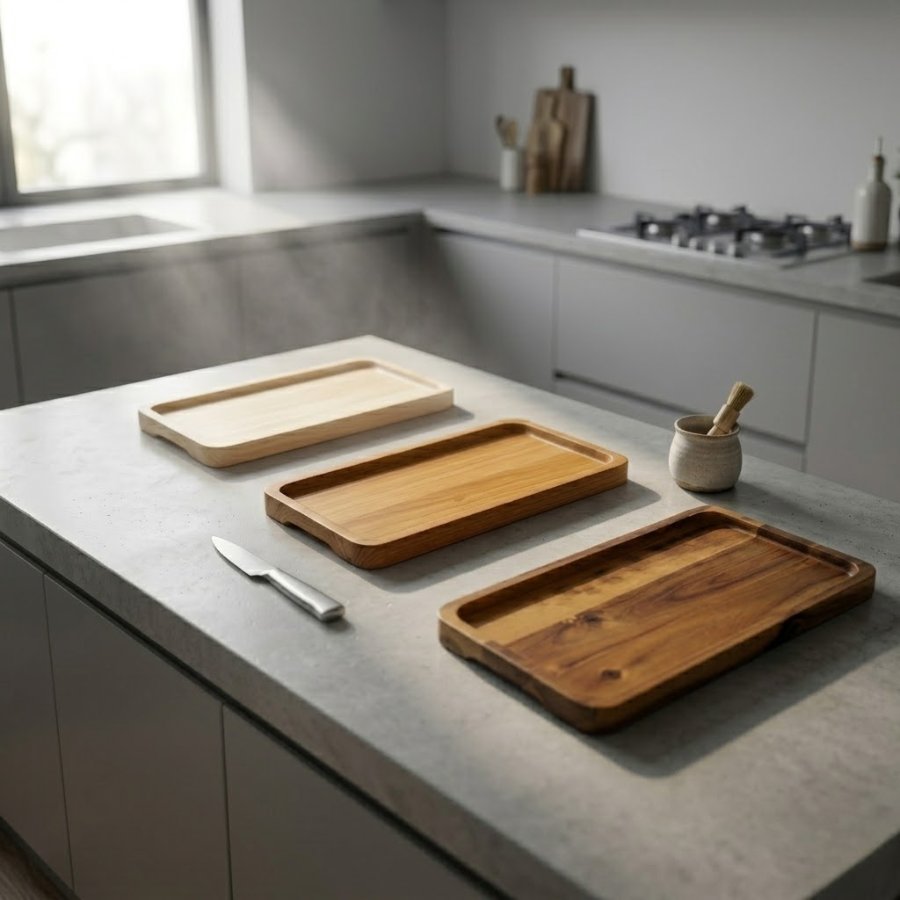 Bộ đĩa gỗ chữ nhật decor bàn bếp hiện đại