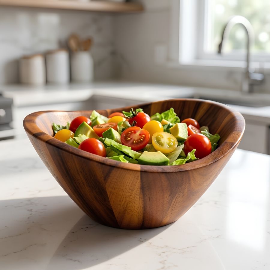 Tô gỗ tự nhiên đựng salad rau củ tươi