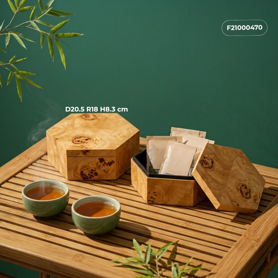 hộp vân burl đựng trà