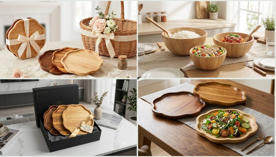 quà tặng đĩa hoa, tô gỗ