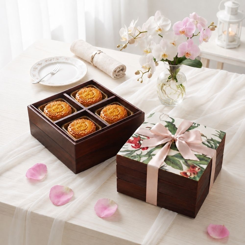hộp gỗ 2 tầng đựng bánh trung thu