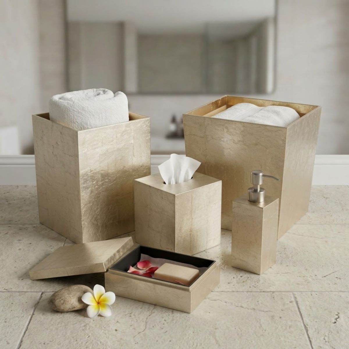 Bộ phụ kiện phòng tắm dán bạc