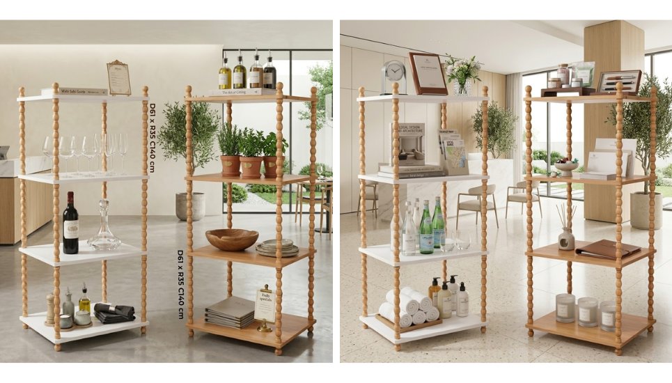 bộ đôi kệ gỗ 4 tầng