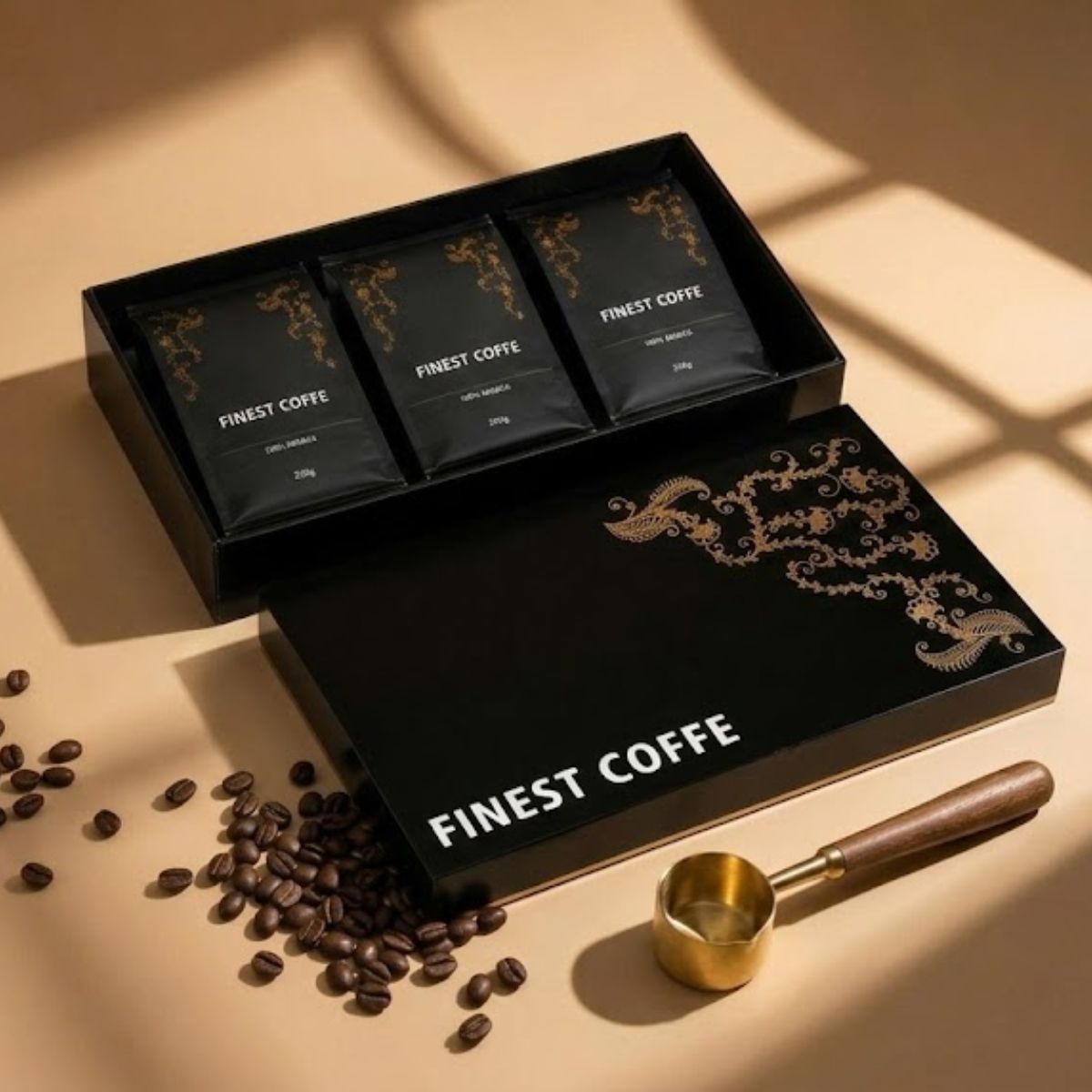Hộp cafe gỗ sơn mài đen