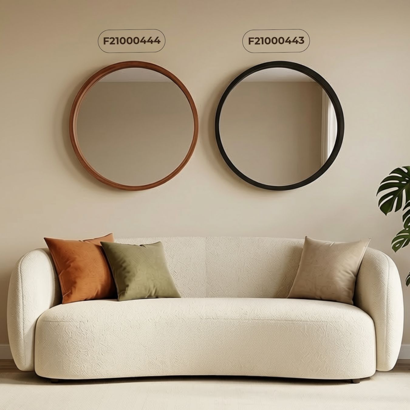 Hai mẫu gương tròn F21 decor phòng khách