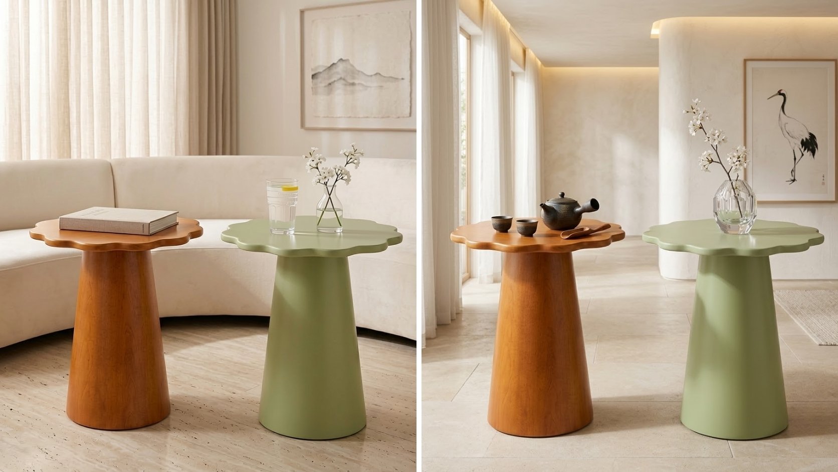 bàn gỗ decor cánh hoa dáng chữ A