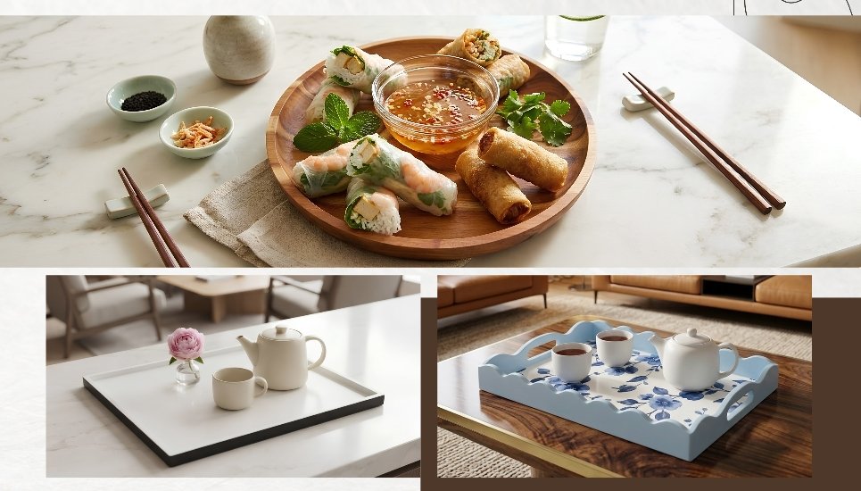 khay gỗ phục vụ trong các món ăn
