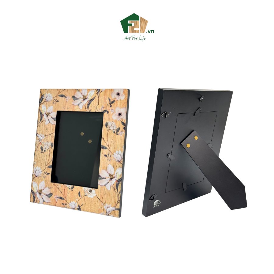 Khung ảnh họa tiết hoa mộc lan gỗ tự nhiên