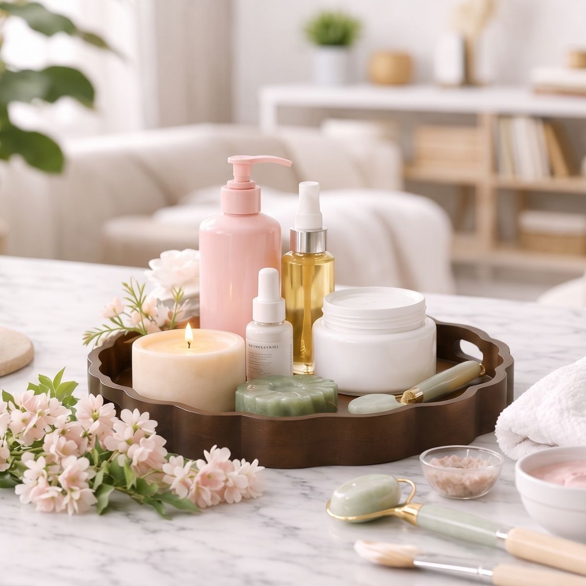 Khay gỗ đựng đồ spa