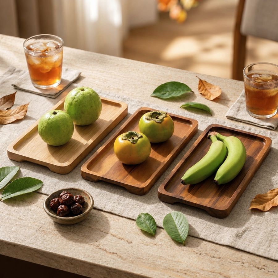 đĩa gỗ chữ nhật đựng trái cây