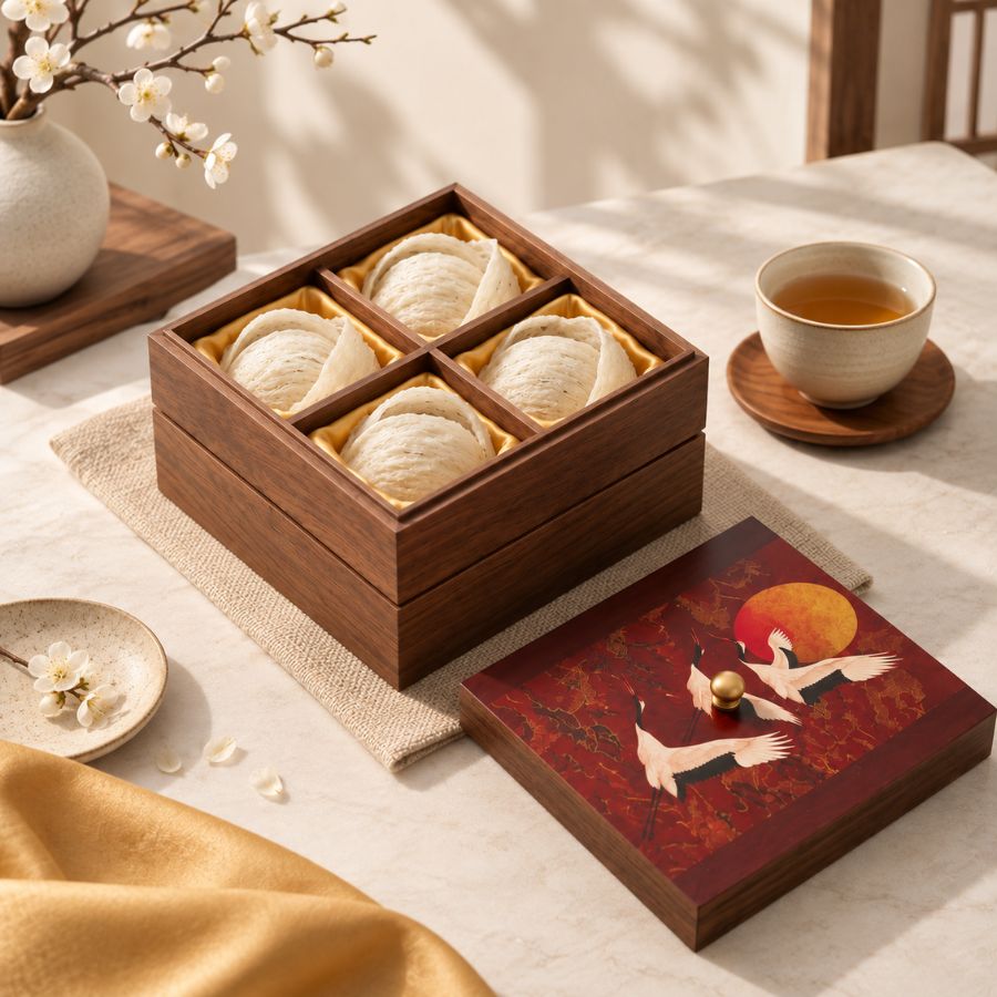 Hộp gỗ đựng tổ yến nắp hạc nền đỏ sang trọng