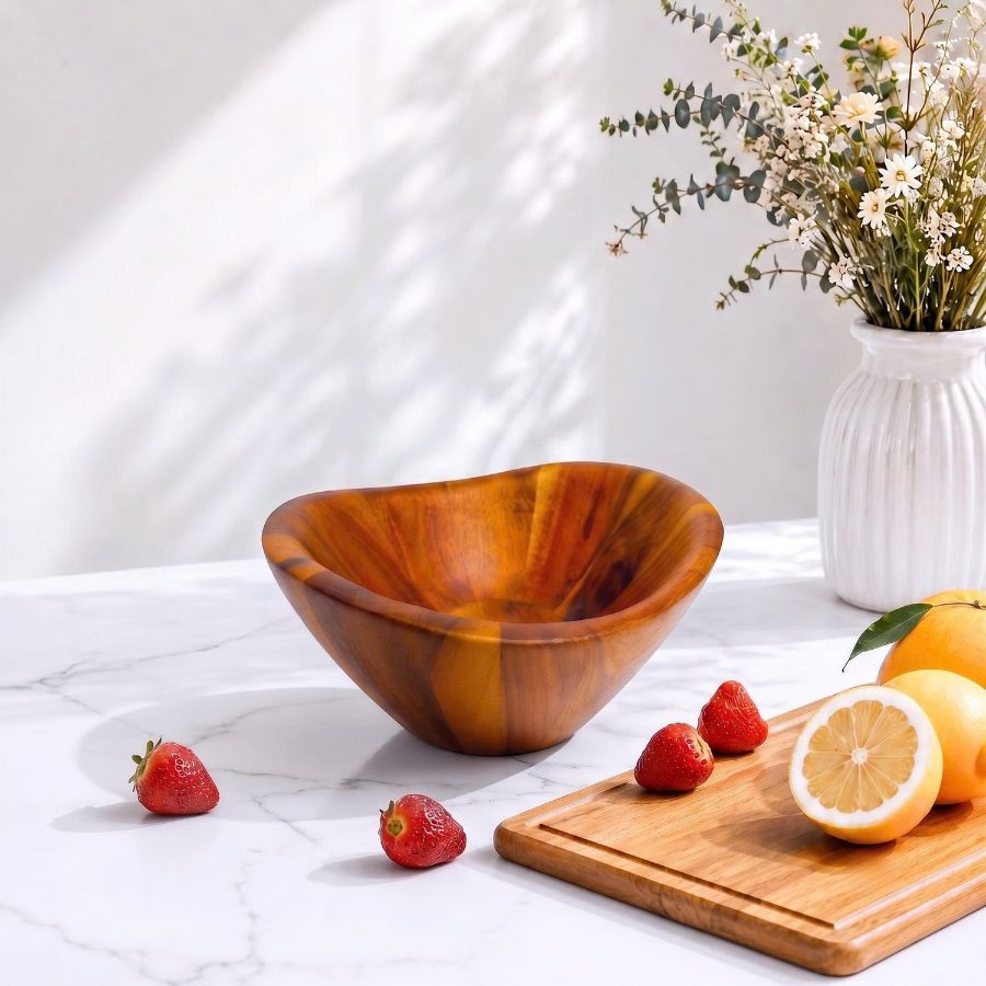 Tô gỗ tự nhiên cao cấp trên mặt bàn đá