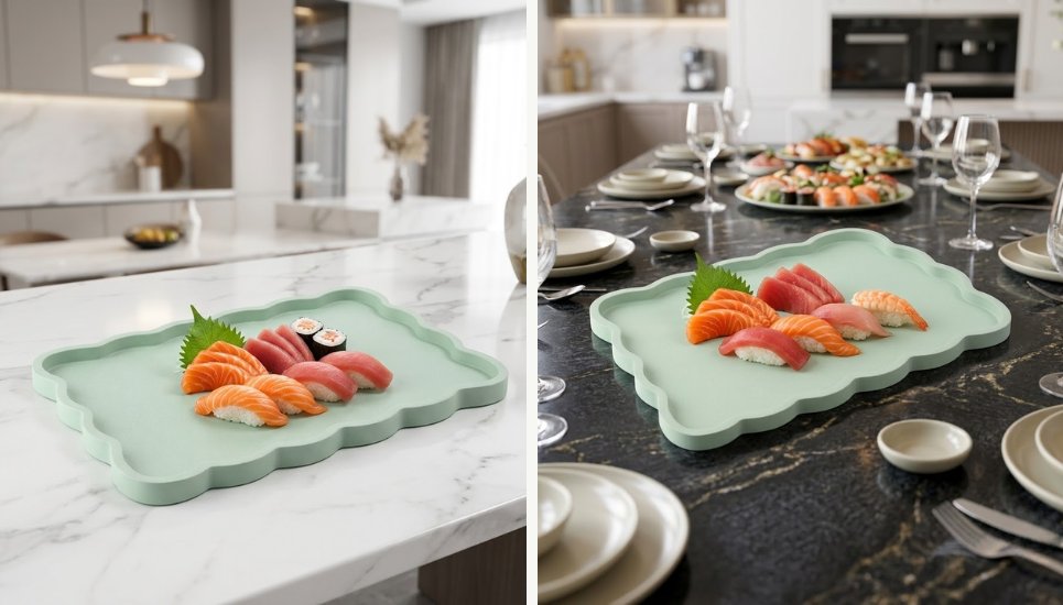 kahy chữ nhật sơn mài đựng sushi