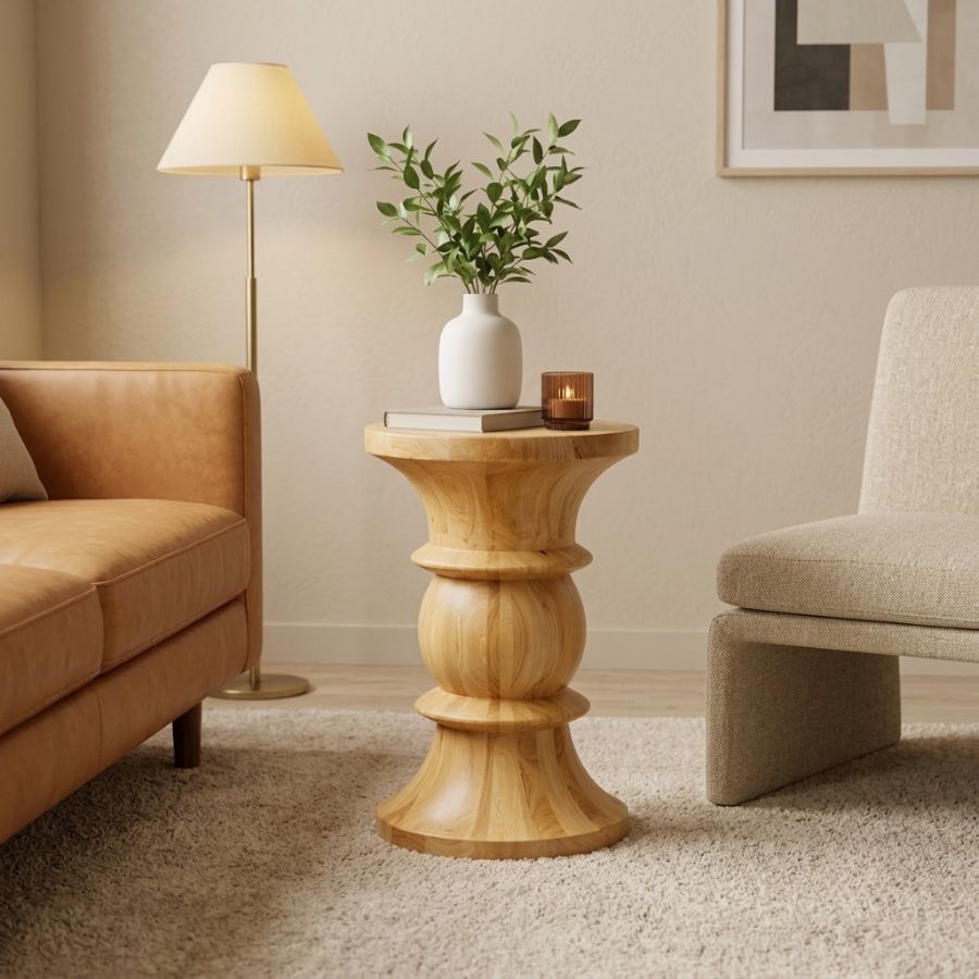 Bàn trà mini dáng đồng hồ cát bằng gỗ tự nhiên