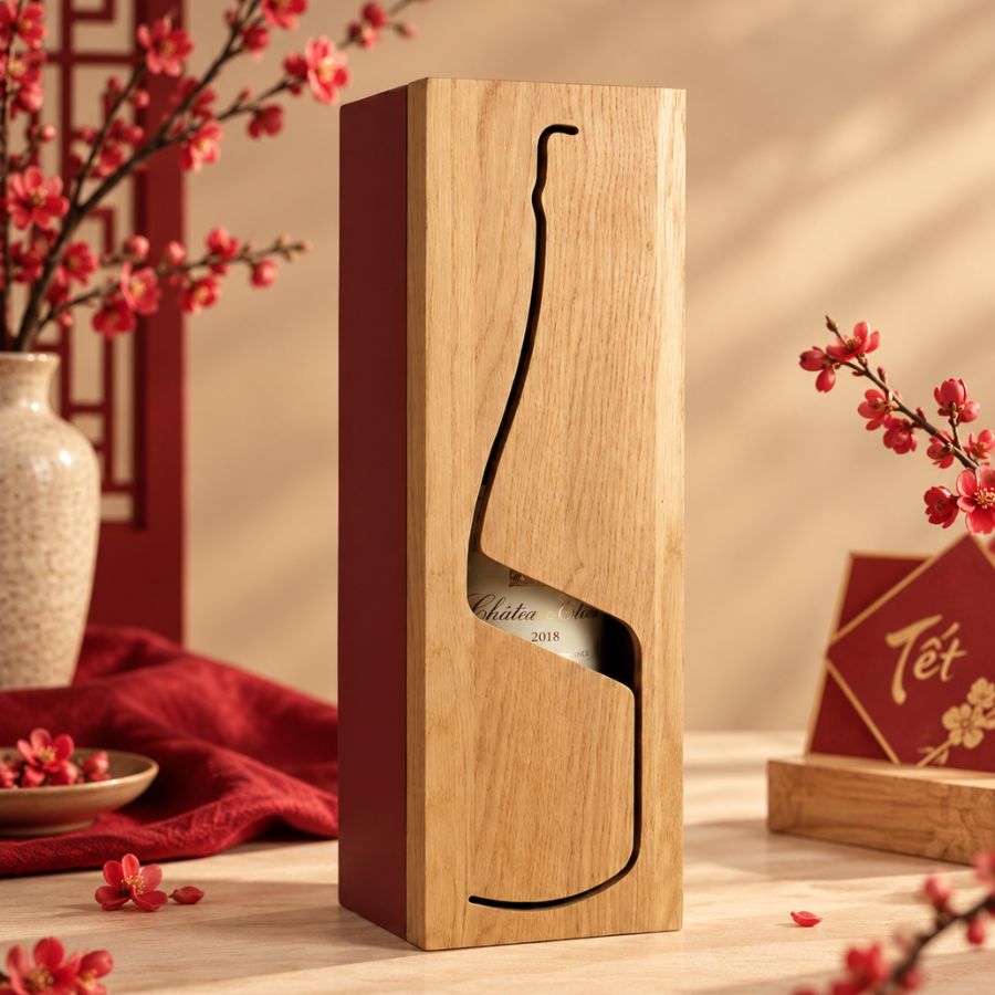 Hộp gỗ tự nhiên khắc viền chai