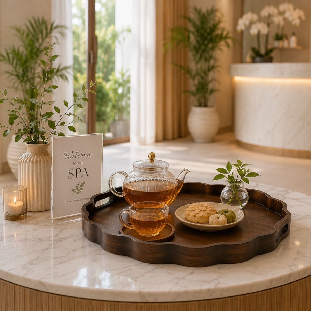 khay gỗ đựng trà spa