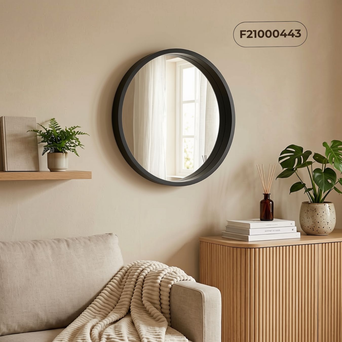 Gương tròn viền đen F21 trang trí kệ tủ