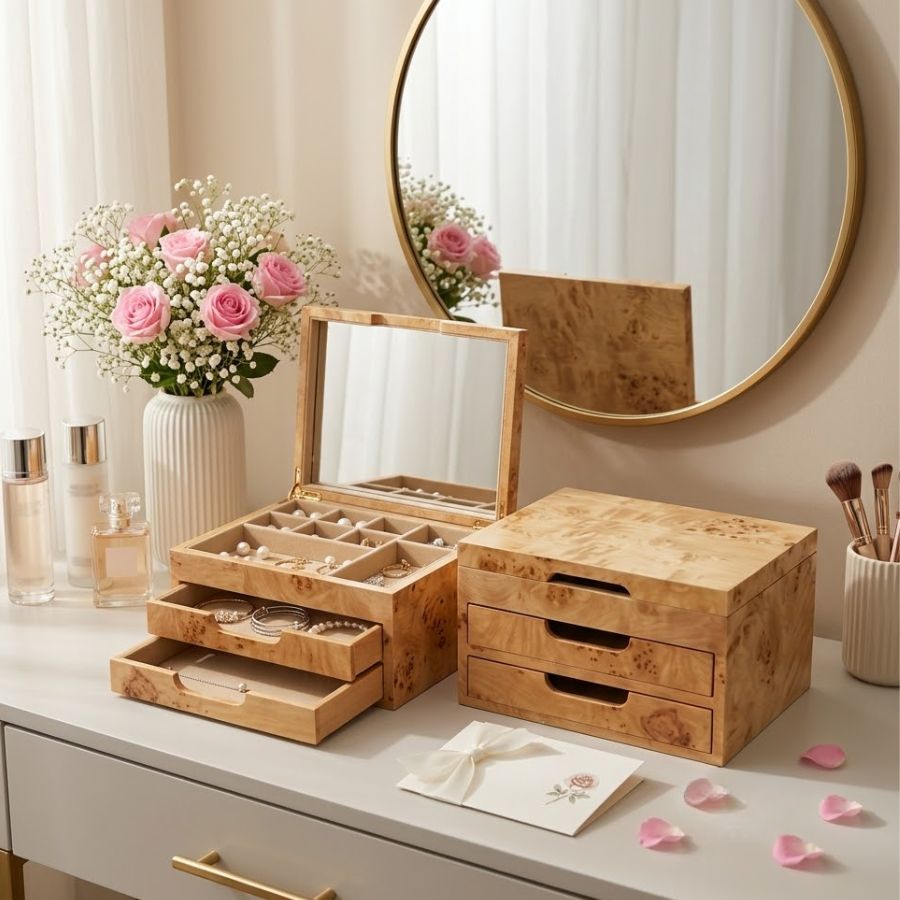 hộp trang sức vân burl