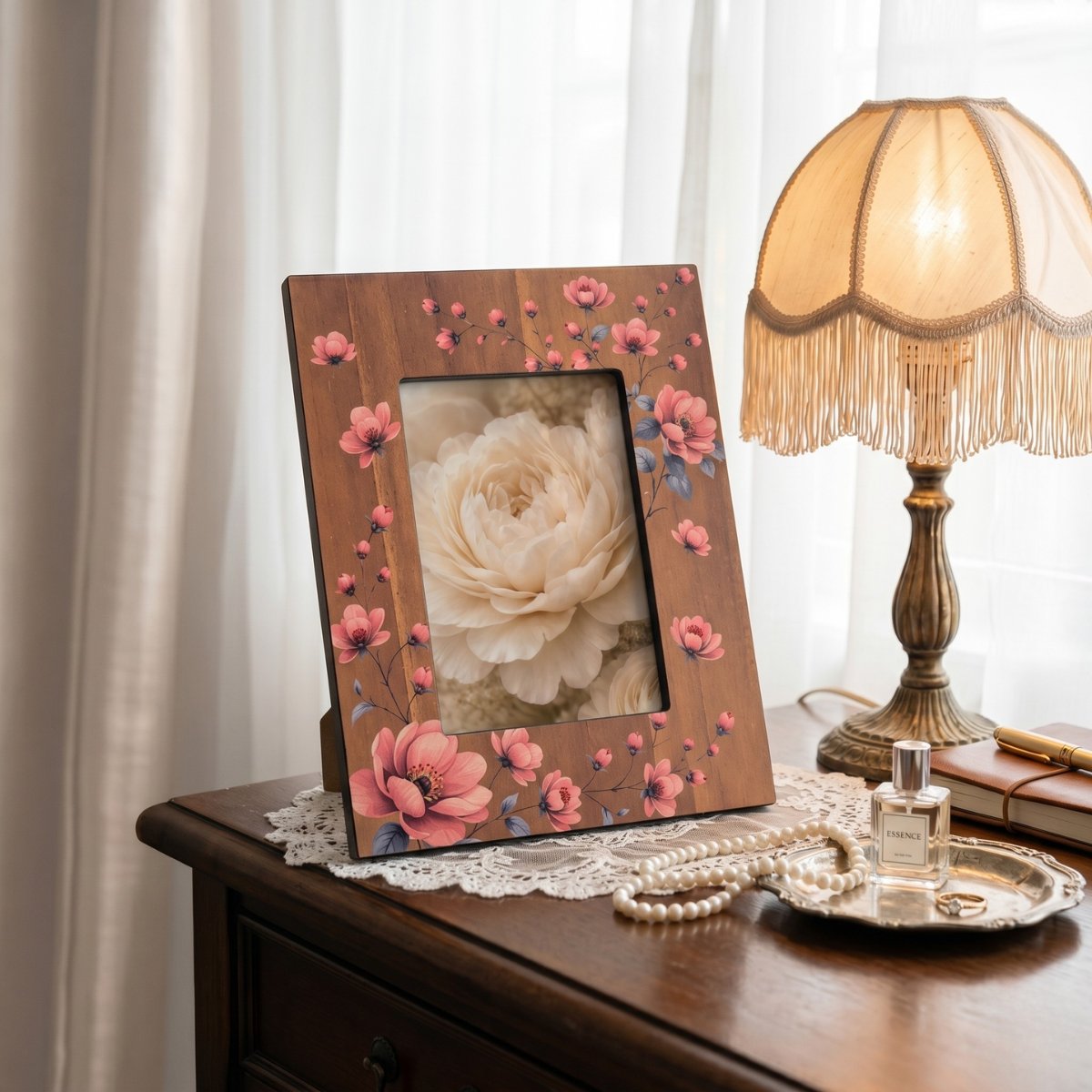 khung ảnh họa tiết hoa mẫu đơn