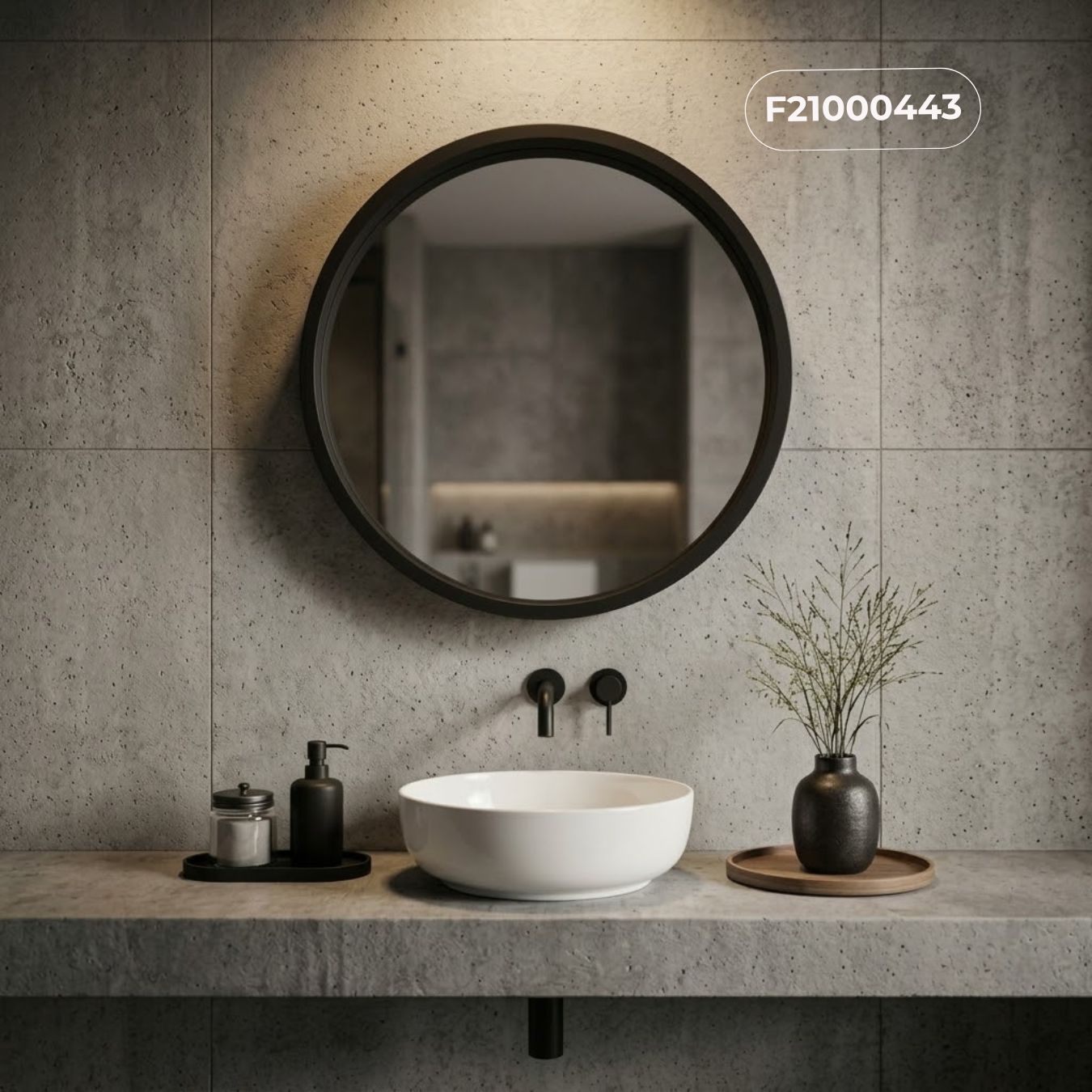 Gương tròn viền đen F21 cho phòng tắm hiện đại