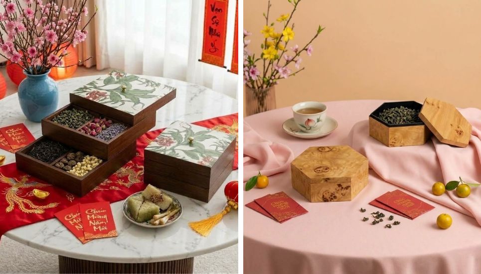 hộp trà bằng gỗ sơn mài
