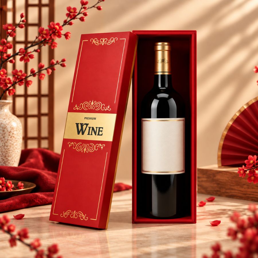 Hộp rượu đỏ họa tiết vàng sang trọng