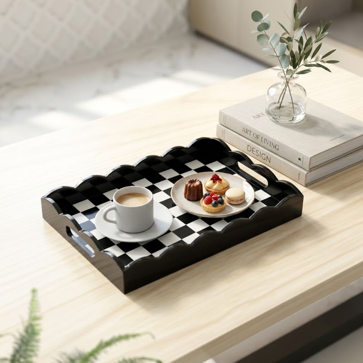 khay caro cạnh lượn sóng đựng trà chiều