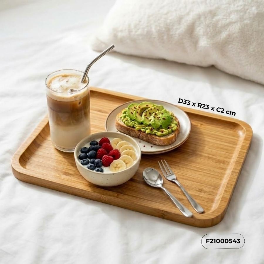 đĩa gỗ chữ nhật phục vụ bữa sáng