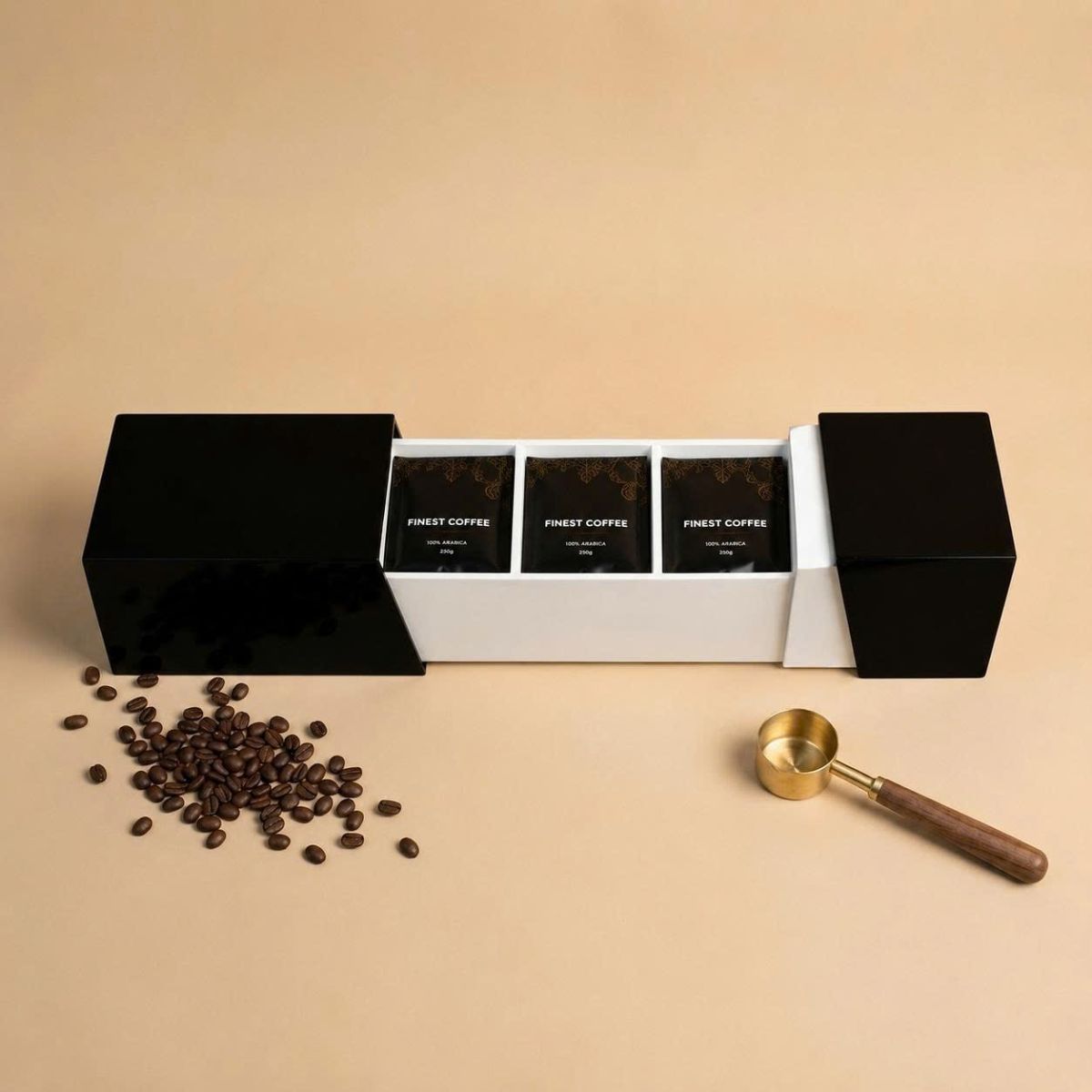 Hộp cafe gỗ màu đen viền trắng