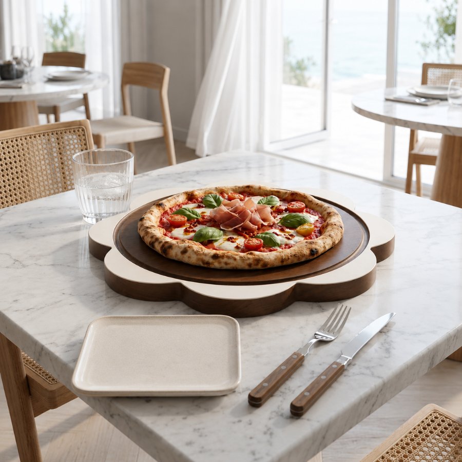 Thớt gỗ phục vụ pizza hình bông hoa độc đáo