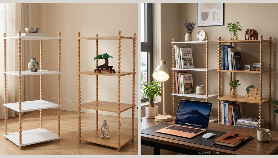 kệ nội thất gỗ tự nhiên 4 tầng đa năng