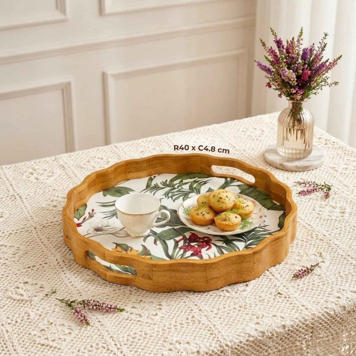 khay tròn gỗ cao su hoa phong lan