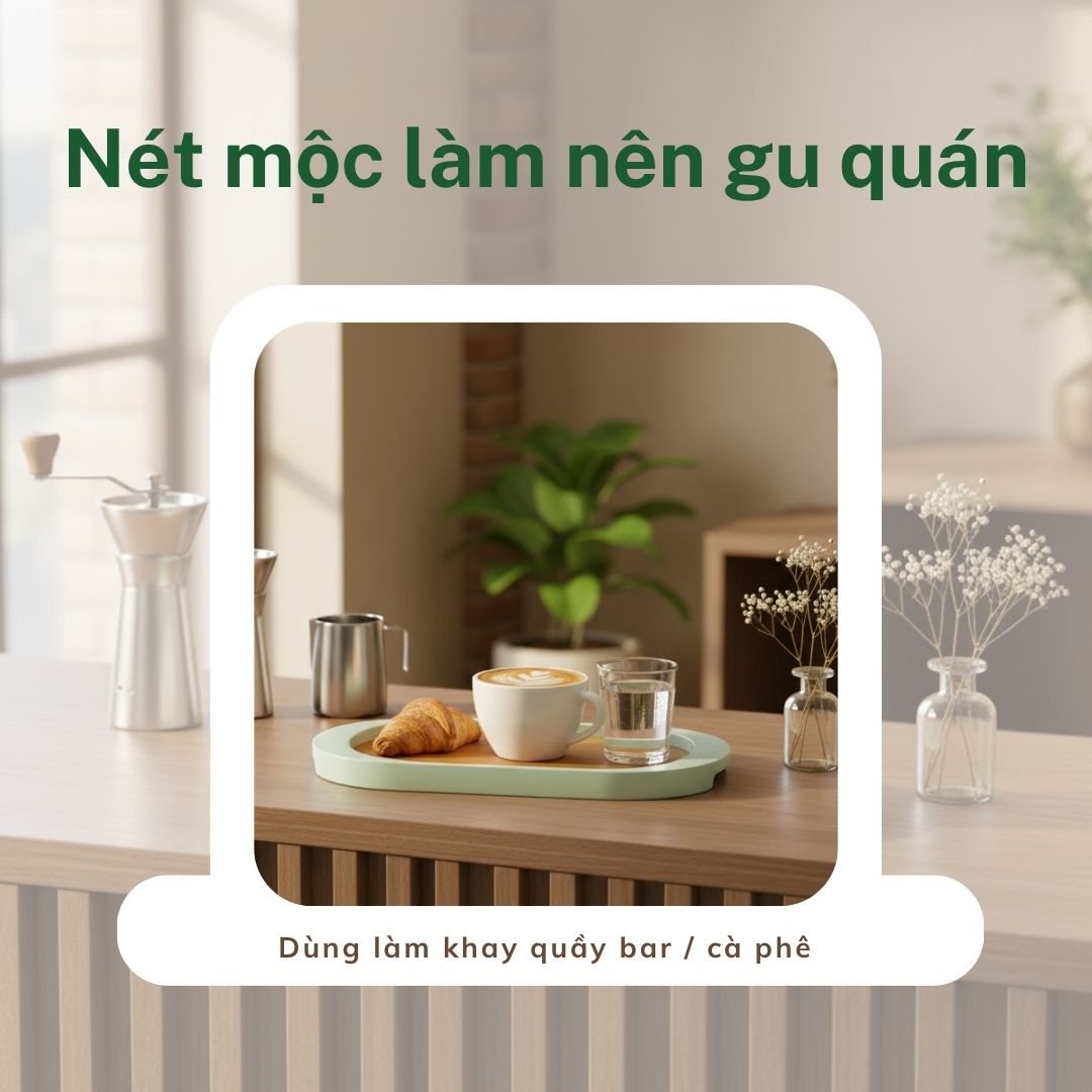 decor quán cafe bằng đĩa gỗ